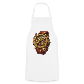 Steampunk Movement Chrono Design - Cooking Apron - white - Front - AI Model Male 185 dark (185cm)