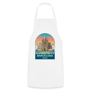 Barcelona Spain Vintage Travel Poster - Cooking Apron - white - Front - AI Model Male 185 dark (185cm)