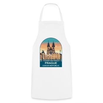 Prague Czech Republic Vintage Poster - Cooking Apron - white - Front - AI Model Male 185 dark (185cm)
