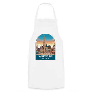 Antwerp Belgium Vintage Travel Poster Art - Cooking Apron - white - Front - AI Model Male 185 dark (185cm)