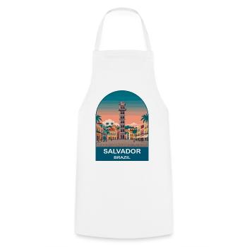 Art de voyage Salvador, Brésil Pelourinho - Tablier de cuisine - blanc - Devant - AI Model Male 185 dark (185cm)