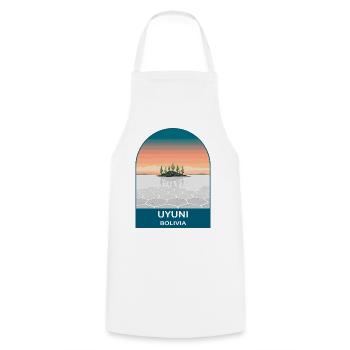 Salar de Uyuni Bolivia Salt Flats Travel Poster - Cooking Apron - white - Front - AI Model Male 185 dark (185cm)