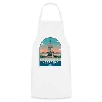 Nebraska USA Vintage Travel Poster Art - Cooking Apron - white - Front - AI Model Male 185 dark (185cm)