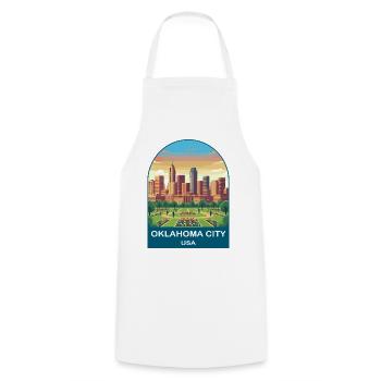 Oklahoma City USA Vintage Travel Poster - Cooking Apron - white - Front - AI Model Male 185 dark (185cm)