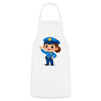 Comic-Polizistin winkt lachend – Lustiges Design - Kochschürze - Weiß - Vorne - AI Model Male 185 dark (185cm)