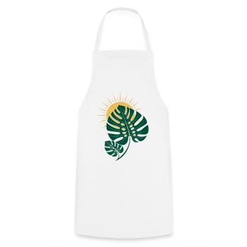 Monstera Blatt mit Sonne – Boho Botanical - Kochschürze - Weiß - Vorne - AI Model Male 185 dark (185cm)