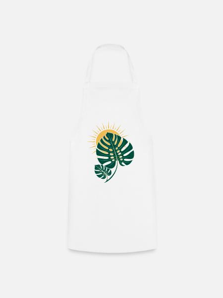 Monstera Blatt mit Sonne – Boho Botanical - Kochschürze - Weiß