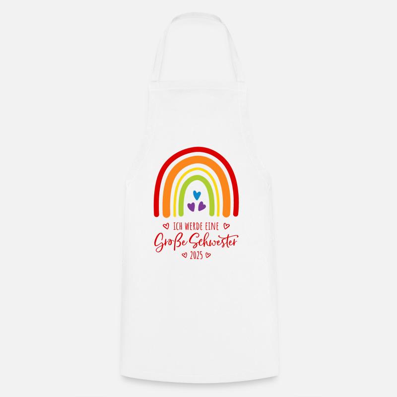 Ich werde eine große Schwester 2025 Regenbogen - Kochschürze - Weiß