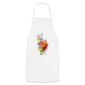 Alpaga dessiné à la main douce avec éclaboussures de couleur - Tablier de cuisine - blanc - Devant - AI Model Male 185 dark (185cm)