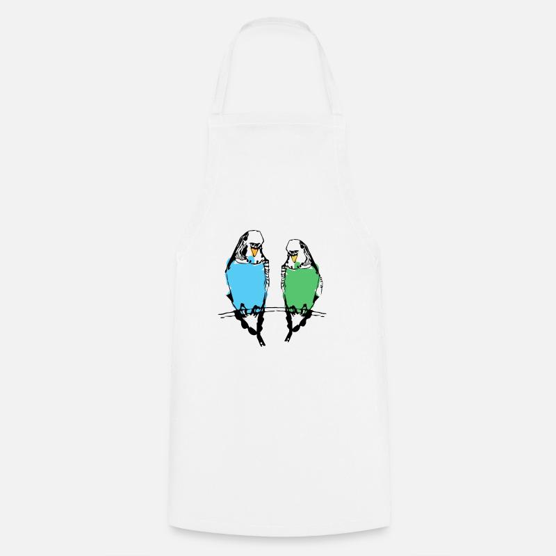 Cute budgie couple - Cooking Apron - white