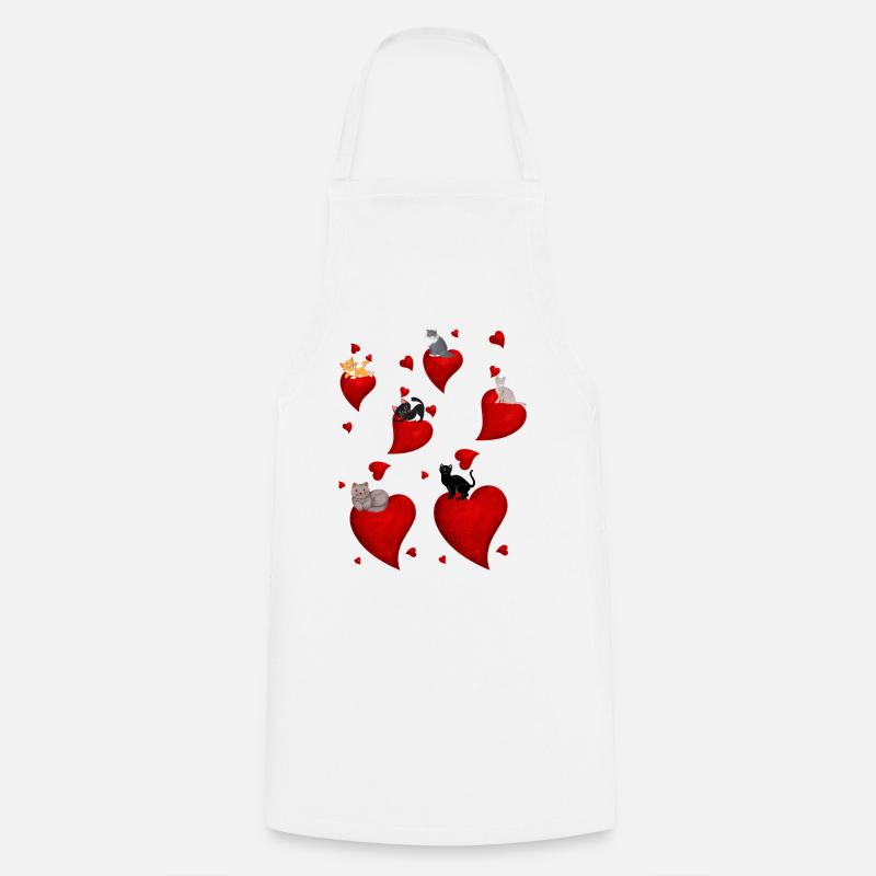 petits chats et petits coeurs - Tablier de cuisine - blanc