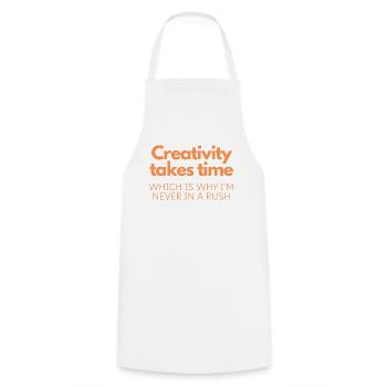 La créativité prend du temps - Tablier de cuisine - blanc - Devant - AI Model Male 185 dark (185cm)