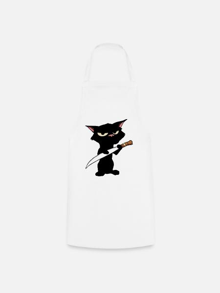 Katze mit Messer - Kochschürze - Weiß