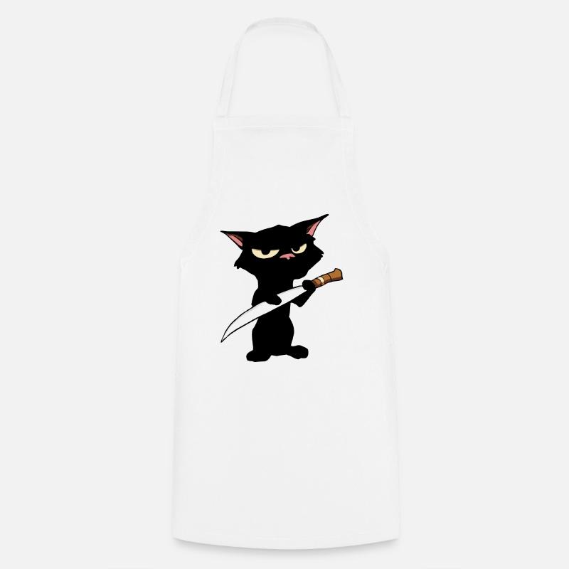 Chat avec un couteau - Tablier de cuisine - blanc