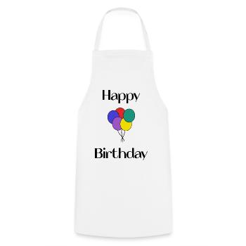 ANNIVERSARY. HAPPY BIRTHDAY. HAPPY BIRTHDAY. - Cooking Apron - white - Front - AI Model Male 185 dark (185cm)