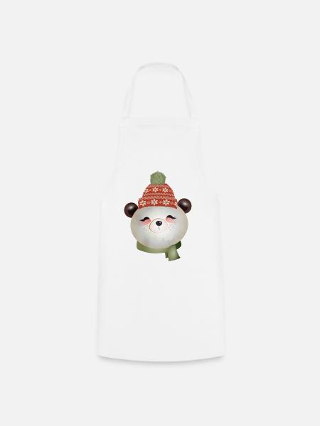 niedlicher Panda Bär mit Pudelmütze im Winter - Kochschürze - Weiß