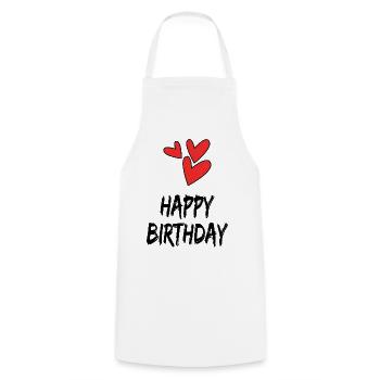 HAPPY BIRTHDAY. HAPPY BIRTHDAY. ANNIVERSARY. - Cooking Apron - white - Front - AI Model Male 185 dark (185cm)