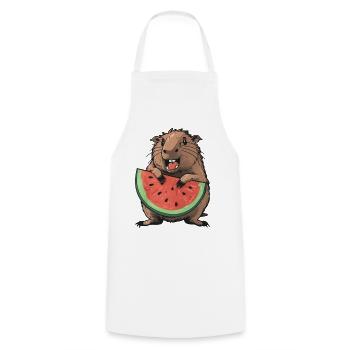 Capybara mangeant de la pastèque - Tablier de cuisine - blanc - Devant - AI Model Male 185 dark (185cm)
