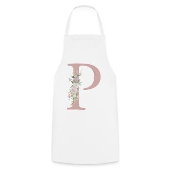 P Monogramme, Floral, Personnalisable - Tablier de cuisine - blanc - Devant - AI Model Male 185 dark (185cm)