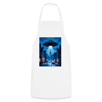 Belgian Wave – UFOs in the sky - Cooking Apron - white - Front - AI Model Male 185 dark (185cm)