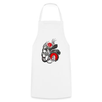 Monochrome flower circles with red - Cooking Apron - white - Front - AI Model Male 185 dark (185cm)