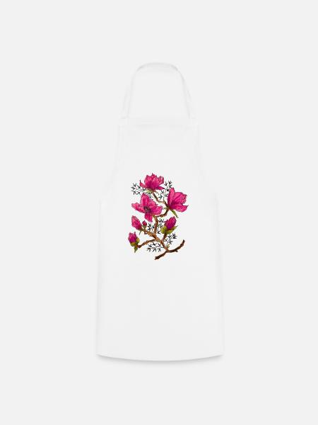 Magenta Magnolia Blütenzauber - Kochschürze - Weiß
