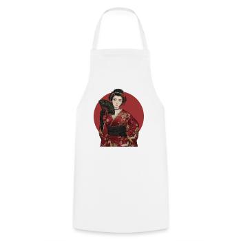 Geisha in red kimono with fan - Cooking Apron - white - Front - AI Model Male 185 dark (185cm)