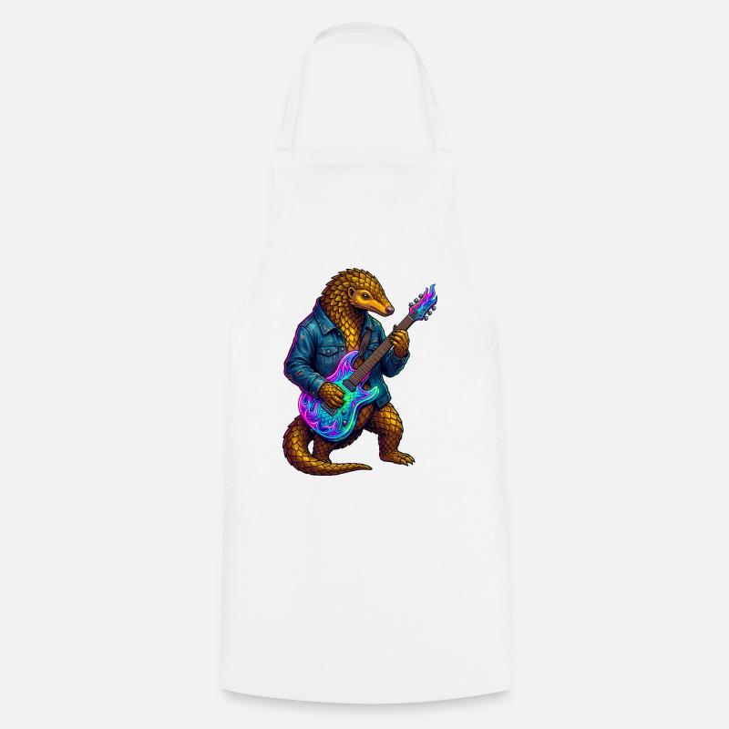 Pangolin with jacket and neon electric guitar - Cooking Apron - white