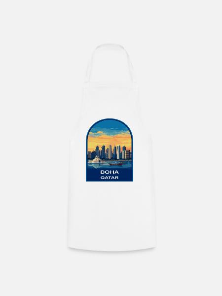 Doha Qatar Skyline Retro Sonnenuntergangs-Reiseabzeichen - Kochschürze - Weiß