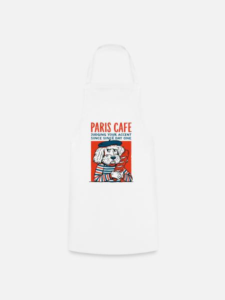Paris Café Hund mit Baguette - Kochschürze - Weiß