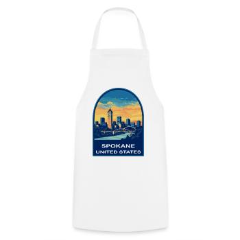 Badge Retro Sunset Skyline de Spokane, Washington - Tablier de cuisine - blanc - Devant - AI Model Male 185 dark (185cm)