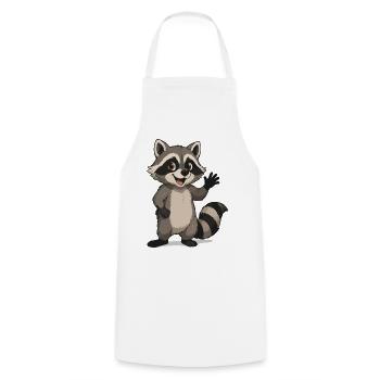 Waving Raccoon Cartoon Motif - Cooking Apron - white - Front - AI Model Male 185 dark (185cm)