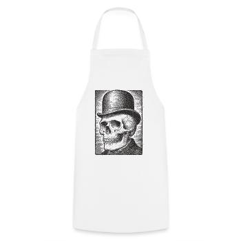 Crâne avec chapeau melon - Tablier de cuisine - blanc - Devant - AI Model Male 185 dark (185cm)