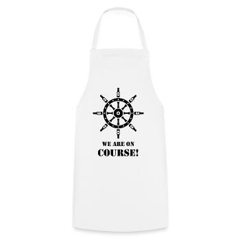 We Are On Course! (Beer / Ship’s Wheel / Black) - Cooking Apron - white - Front - AI Model Male 185 dark (185cm)