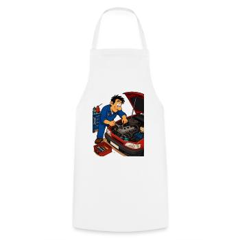 Animated mechanic on the engine - Cooking Apron - white - Front - AI Model Male 185 dark (185cm)