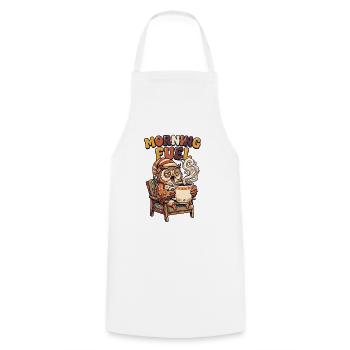 Tired owl with coffee - Cooking Apron - white - Front - AI Model Male 185 dark (185cm)