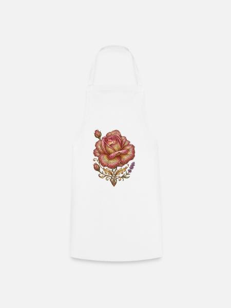 Goldene Rose - Kochschürze - Weiß