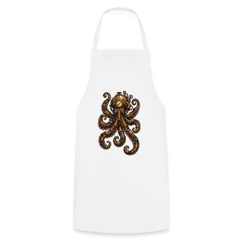 Steampunk Oktopus Uhrwerk - Kochschürze - Weiß - Vorne - AI Model Male 185 dark (185cm)
