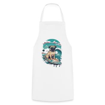Mops Surf Tropenhund - Kochschürze - Weiß - Vorne - AI Model Male 185 dark (185cm)