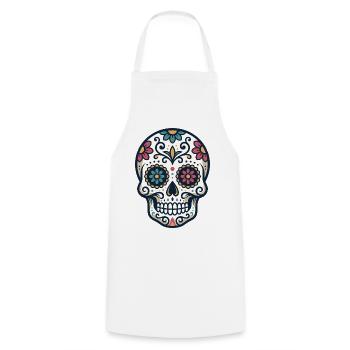 Bunte Zuckerschädel-Illustration mit floralem Dekor - Kochschürze - Weiß - Vorne - AI Model Male 185 dark (185cm)