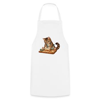 Katze rollt Zimtschnecken - Kochschürze - Weiß - Vorne - AI Model Male 185 dark (185cm)