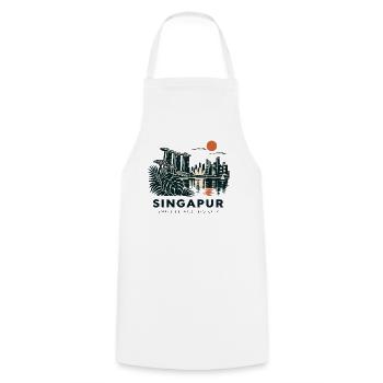Singapur Skyline Abend - Kochschürze - Weiß - Vorne - AI Model Male 185 dark (185cm)