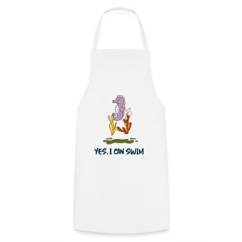Hippocampe I can swim idée cadeau de plongée - Tablier de cuisine - blanc - Devant - AI Model Male 185 dark (185cm)