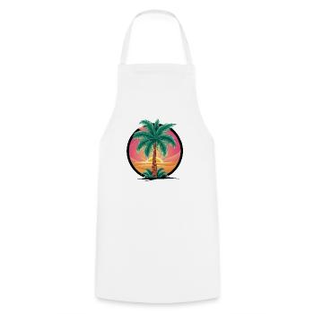 Tropical palm tree at sunset – holiday motif - Cooking Apron - white - Front - AI Model Male 185 dark (185cm)