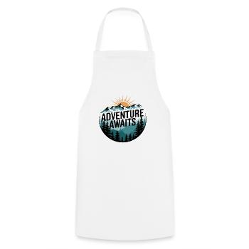 Adventure Awaits – Bergpanorama - Kochschürze - Weiß - Vorne - AI Model Male 185 dark (185cm)