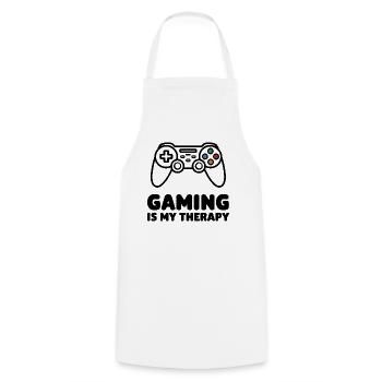 Gaming is my Therapy – Minimalist Controller - Cooking Apron - white - Front - AI Model Male 185 dark (185cm)