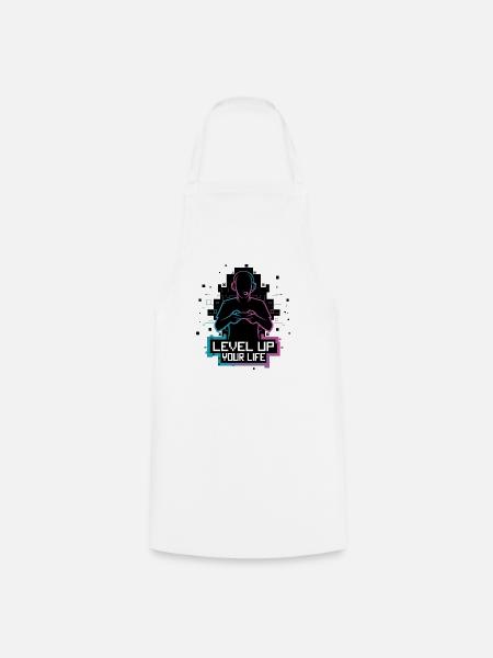 Level Up Your Life – Gamer-Silhouette - Kochschürze - Weiß