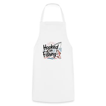 Hooked on Fishing – Funny Fishing Motif - Cooking Apron - white - Front - AI Model Male 185 dark (185cm)