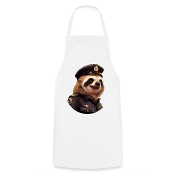 Paresseux policier - Tablier de cuisine - blanc - Devant - AI Model Male 185 dark (185cm)
