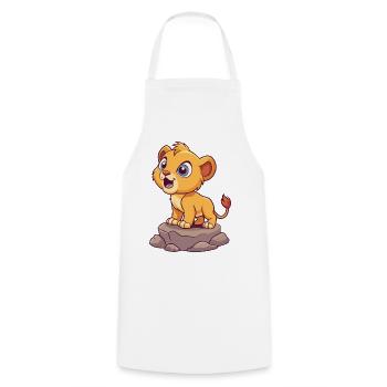 Merry Baby Lion Cub Roaring, on a Rock (v01 - Cooking Apron - white - Front - AI Model Male 185 dark (185cm)